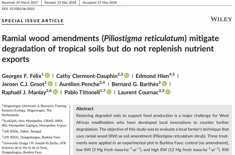 Nouvelle publication de l'UFR Gestion de l'environnement en agroécologie tropicale